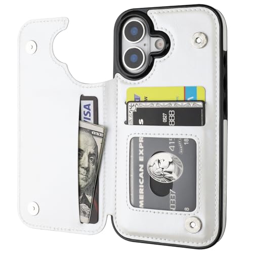 ONETOP for iPhone 17 Wallet Case with Credit Card Holder,White | Kickstand,ID/Cash Holder,Case Wallet with Card Slots,Double Magnetic Clasp,Durable PU Leather Shockproof Cover for Women Men - color: White