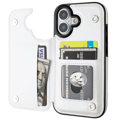 ONETOP for iPhone 17 Wallet Case with Credit Card Holder,White | Kickstand,ID/Cash Holder,Case Wallet with Card Slots,Double Magnetic Clasp,Durable PU Leather Shockproof Cover for Women Men - color: White