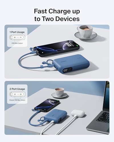 Belkin 10000mAh 20W Slim Power Bank, Digital Display, 2 USB C Ports - color: Blue, style: 10K mAh