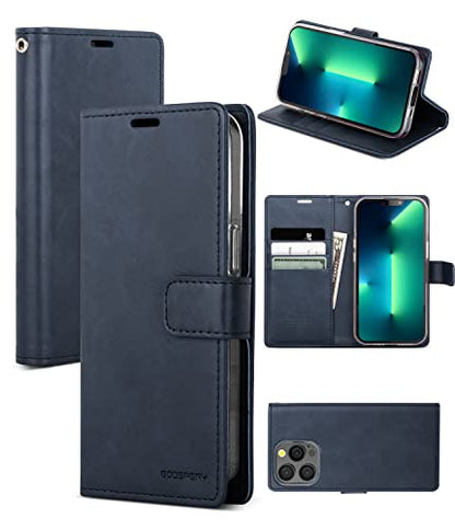 GOOSPERY Bluemoon Wallet Compatible with iPhone 13 Pro Case, Premium PU Leather Standing Feature Flip Card Holder Phone Cover (Navy) - color: Navy, size: iPhone 13 Pro