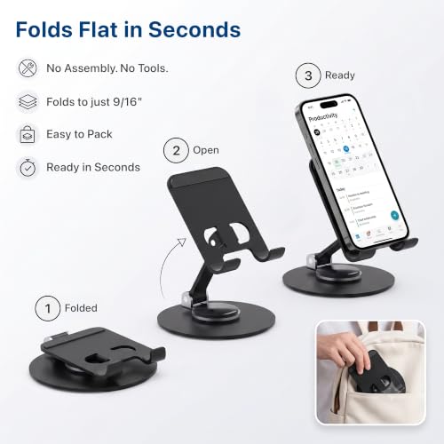 Uncaged Ergonomics Adjustable/Foldable Swivel Phone Stand for Desk (Black) - color: Black