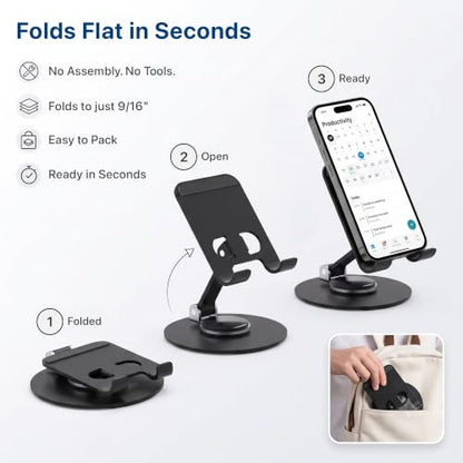 Uncaged Ergonomics Adjustable/Foldable Swivel Phone Stand for Desk (Black) - color: Black