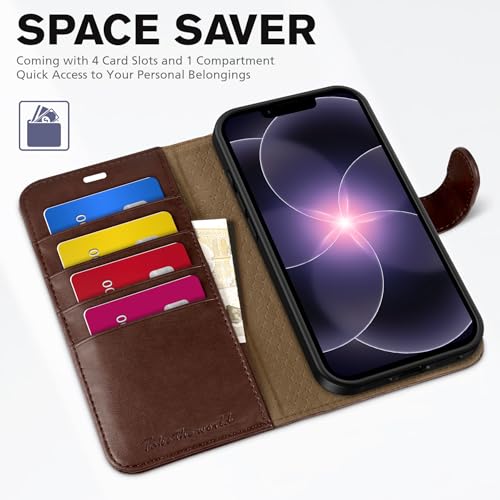 TUCCH Case Wallet for iPhone 17e & 16e 6.1", RFID Blocking, Chocolate Brown | 4 Card Holders, Kickstand, PU Leather, Magnetic Closure, Shockproof TPU Shell, Protective Flip Cover - color: Chocolate Brown