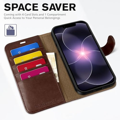 TUCCH Case Wallet for iPhone 17e & 16e 6.1", RFID Blocking, Chocolate Brown | 4 Card Holders, Kickstand, PU Leather, Magnetic Closure, Shockproof TPU Shell, Protective Flip Cover - color: Chocolate Brown