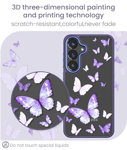 Clear Flower Pattern Phone Case for Samsung Galaxy S26 FE-Butterfly | Girl Women Slim Soft TPU + Hard PC Military Grade Protective Phone Cover WithTempered Glass Screen Protector for S26 FE - color: S26 FE-Butterfly