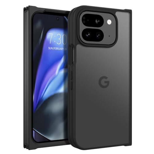 GUAGUA for Google Pixel 9 Pro Fold Case Translucent Matte Back Slim Anti-Scratch Shockproof Protective Phone Case for Google Pixel 9 Pro Fold 2 Case, Black