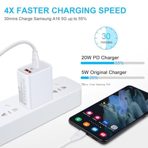 USB C Fast Charger for Samsung Galaxy A17 A16 5G A15 5G A14 5G A57 A56 A37 - color: White