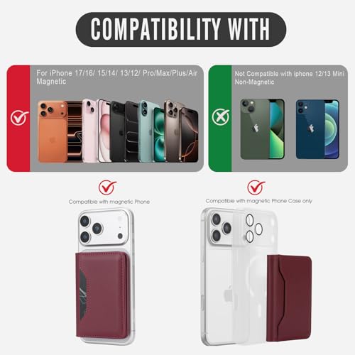 For MagSafe Wallet,Magnetic Card Holder RFID Blocking Wallet with 5 Card Slots & Cash Pocket For iPhone 17/16/ 15/14/ 13/12/ Pro/Max/Plus/Air Red - color: Red