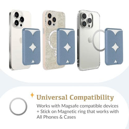 Luner - Leather Magnetic Card Wallet Compatible with Magsafe - for iPhone 17, 16, 15, 14, 13, 12 series - Holds 2 cards - Made of Vegan Leather - Frost Blue - color: Frost Blue, style: Classic