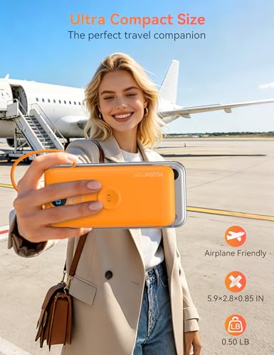 Portable Charger Power Bank 10000mAh PD20W w/Built-in Cables & AC Plug - color: Orange