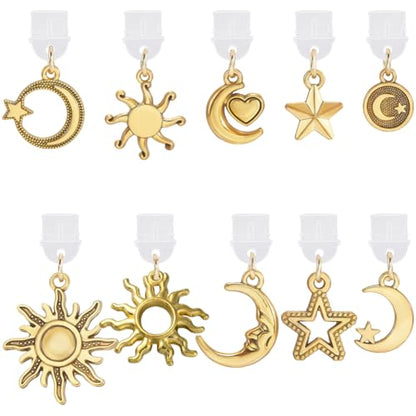 SUNNYCLUE 1 Box 10 Styles Moon Dust Plug Charm Dust Plug Charms Bulk Small Gold Metal Cute Sun Stars Dangle Plastic Compatible Port Protector Pendant for Phone Earphone Diy Jewelry Supplies Women Men - style: Moon & Star