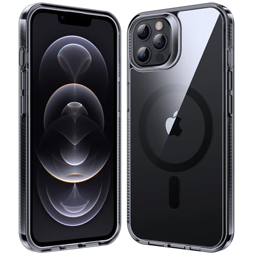 Supdeal Magnetic Clear Case for iPhone 12/12 Pro, [Compatible with MagSafe] [Non Slip Bumper & Not Yellowing] Military Grade Shockproof Transparent Silicone Phone Cover, 6.1", Black - color: Black, size: iPhone 12/12 Pro