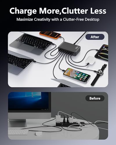 200W USB C Charging Station, 8-Port GaN Desktop Charger Block with PD 65W - color: Black, size: 200W