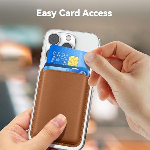 Magnetic Wallet Cell Phone Card Holder for Phone Case with Mag-Safe | Stronger Magnetic RFID Leather Phone Wallet Stick on Series of iPhone 17/16/15/14/13/12 and Pro/Promax, Brown - color: Brown, size: 1 Pack
