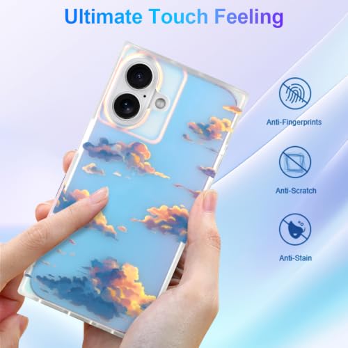 Cute Rectangle Case for iPhone 17 Case, Iridescent Clouds | Twilight Sun Set Sky Pattern Design, Aesthetic Girly Matte Glitter Protective Phone Cover for Women Girls - size: iPhone 17
