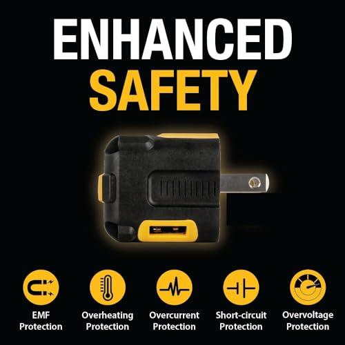 DEWALT Heavy Duty NeverBlock USB Charger, Angled Dual Port 12W Wall Charger - size: 12 W