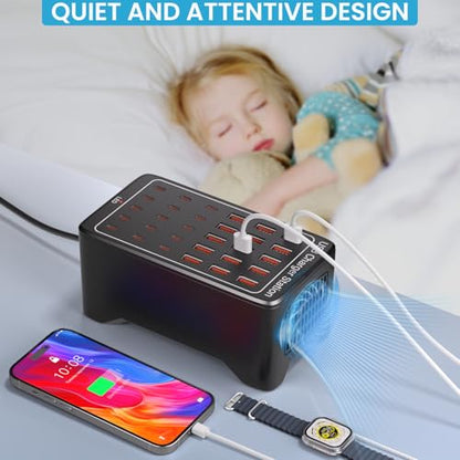 USB C Charging Station for Multiple Devices, 150W 30 Ports Charger Block for Ipad Cell Phone, Multiple USB Power Strip for Family Classroom
