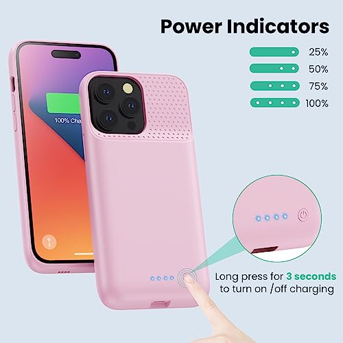 Battery Case for iPhone 14 Pro Max,14 Plus and 13 pro Max, Real 8600mAh Rechargeable Smart Extended Charging Case, Ultra-Slim Portable Protective Battery Pack (6.7 inch) Pink - color: Pink