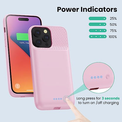 Battery Case for iPhone 14 Pro Max,14 Plus and 13 pro Max, Real 8600mAh Rechargeable Smart Extended Charging Case, Ultra-Slim Portable Protective Battery Pack (6.7 inch) Pink - color: Pink