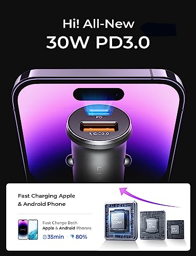 LISEN 48W USB C Car Charger Adapter [2 Pack] [Mini & Metal] Cigarette Lighter USB Charger Fast Charging [PD QC 3.0] USBC Car Phone Charger for iPhone 17 Pro Max Plus 16 Galaxy iPad Silver Kits