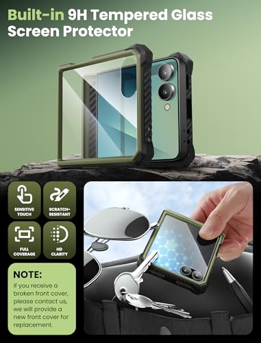 i-Blason for Samsung Galaxy Z Flip 7 Case with Stand & Belt-Clip, Green | Built-in Screen Protector, Hinge Protection, Belt-Clip, KickStand, Full-Body Protection, Military - color: Guldan
