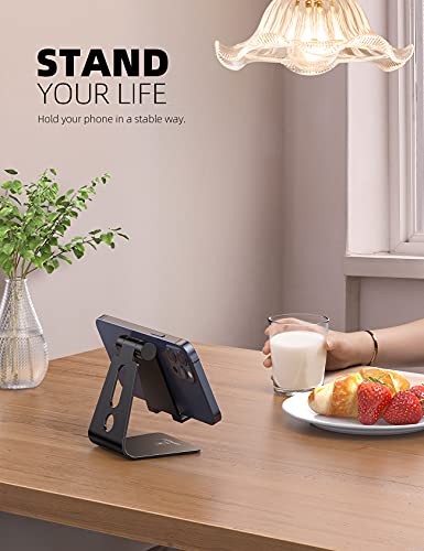 Lamicall Aluminum Cell Phone Stand, Adjustable Desk Phone Holder for iPhone - color: Black