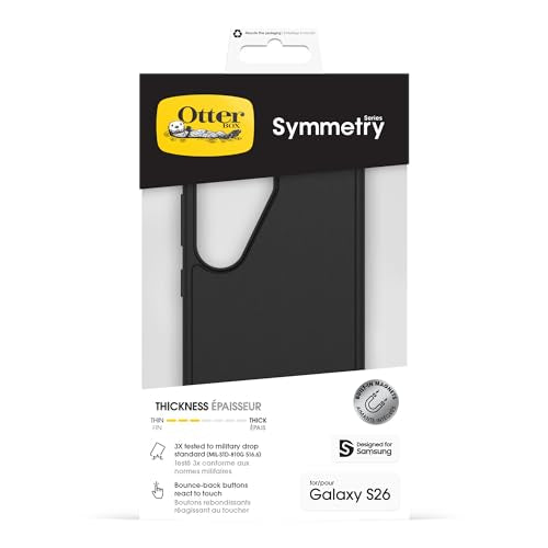 OtterBox Samsung Galaxy S26 Symmetry Series Case - Black, Thin, Phone Case for Samsung Galaxy, Built-in Fast Charge Magnets & Rasied Edges - color: Black, style: S26