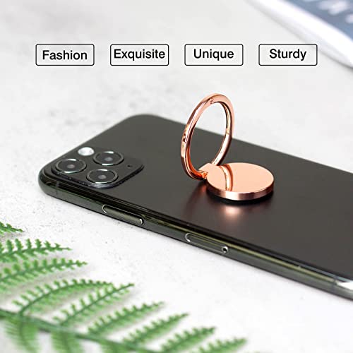 [2 Pack] Round Ultra-thin Cell Phone Ring Holder Stand,360 Degree Rotation and 180 Degree Adjustable Finger Ring Kickstand with Polished Metal Phone Grip (Rose Gold)
