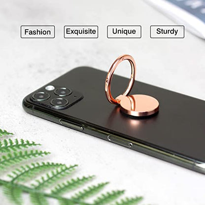 [2 Pack] Round Ultra-thin Cell Phone Ring Holder Stand,360 Degree Rotation and 180 Degree Adjustable Finger Ring Kickstand with Polished Metal Phone Grip (Rose Gold)