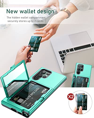WeLoveCase Samsung Galaxy S22 Ultra Case Wallet Case with Credit Card Holder & Hidden Mirror, All-Round Protection Shockproof Phone Cover Designed for Samsung Galaxy S22 Ultra, 6.8 inch Mint Green - color: Mint Green