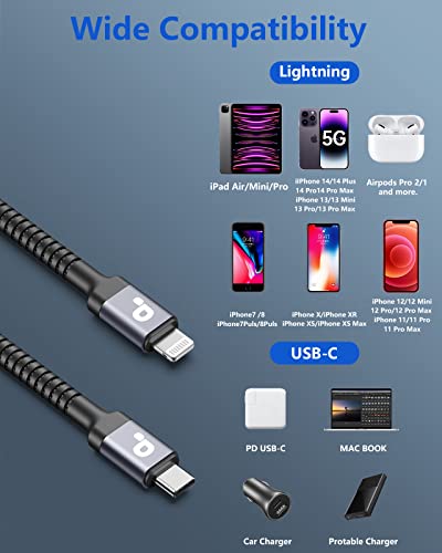 USB C to Lightning Cable 6FT 2Pack, iPhone Charger Fast Charging, USBC - color: Grey, size: 6FT, style: USB C to Lightning