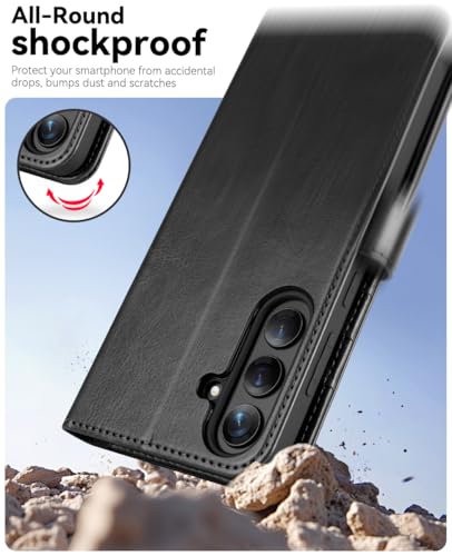 OCASE Compatible with Galaxy S25 FE Wallet Case, PU Leather Flip Folio Case with Card Holders RFID Blocking Kickstand [Shockproof TPU Inner Shell] Protective Phone Cover 2025, Black - color: Black, size: Samsung Galaxy S25 FE