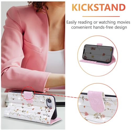 UEEBAI Wallet Case for iPhone 17e/iPhone 16e, PU Leather Phone Cover Kickstand RFID Blocking Flip Case Card Slots Wrist Strap Relief Engraved Pattern Magnetic Closure Flower Folio Wallet, Vine - color: Vine, size: iPhone 17e/16e