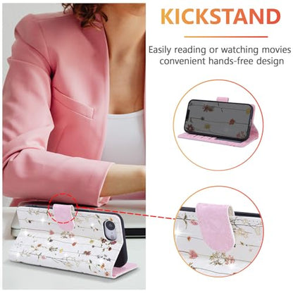 UEEBAI Wallet Case for iPhone 17e/iPhone 16e, PU Leather Phone Cover Kickstand RFID Blocking Flip Case Card Slots Wrist Strap Relief Engraved Pattern Magnetic Closure Flower Folio Wallet, Vine - color: Vine, size: iPhone 17e/16e
