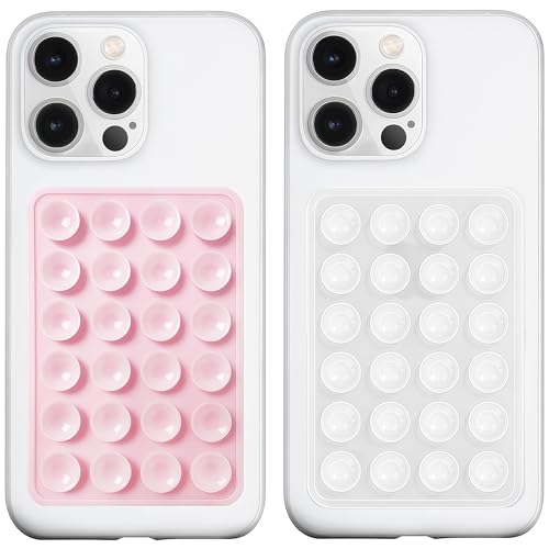 LvShuLiangPin Anteel 2 Pack Silicone Suction Phone Case Mount, Silicon Adhesive Phone Grip for Smartphones, Hands-Free Mirror Shower Phone Holder for Selfies, Tiktok Videos (LightPink&Translucent) - color: LightPink&Translucent