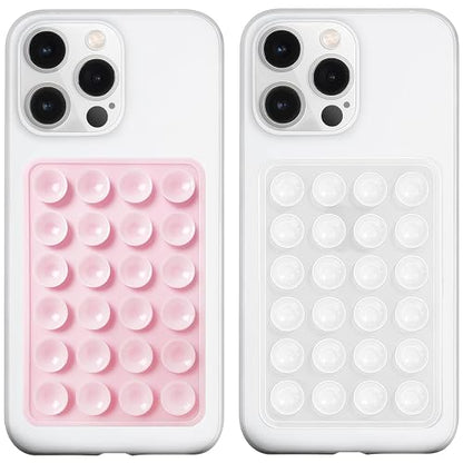 LvShuLiangPin Anteel 2 Pack Silicone Suction Phone Case Mount, Silicon Adhesive Phone Grip for Smartphones, Hands-Free Mirror Shower Phone Holder for Selfies, Tiktok Videos (LightPink&Translucent) - color: LightPink&Translucent