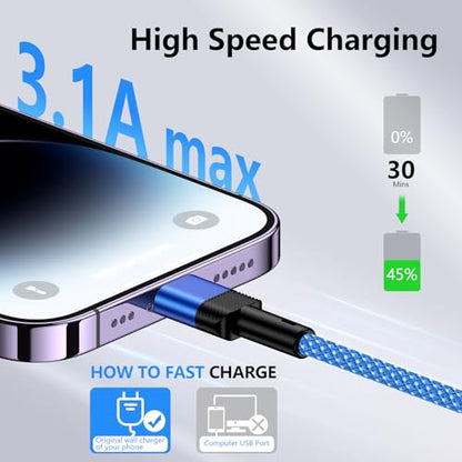 9FT USB A to Lightning Cable Compatible with iPhone 14/14 Pro/14 Pro Max - color: Blue