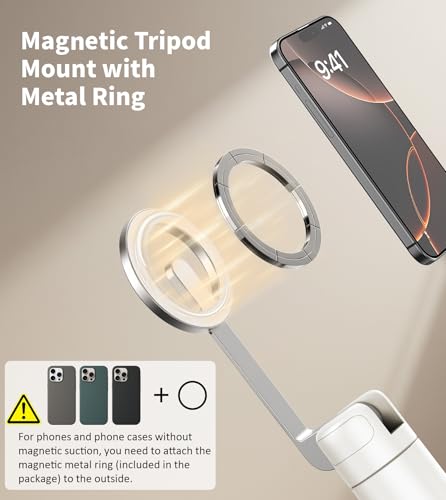 TONEOF 68" Magnetic Aluminum Phone Tripod Selfie Stick for iPhone & Android - color: Beige Gray