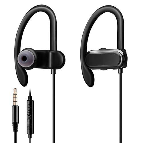 3.5mm Wired In-ear Earbuds Headphones with Mic, Ear Hooks & Noise-Isolation