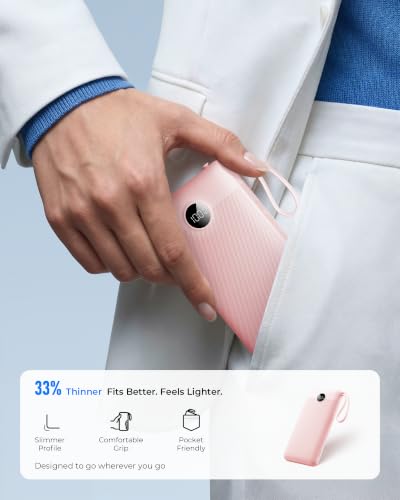 VRURC Portable Charger 20000mAh 4-Built-in-Cable Fast Charging Power Bank - color: Pink