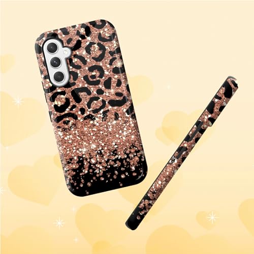 Leopard Glitter Phone Case for Samsung Galaxy S25, Dual Layer Shockproof Rugged Cover with Soft TPU + Hard PC, Anti-Scratch Slim Fit Wireless Charging Compatible - color: Leopard Glitter, size: 6.2" Galaxy S25