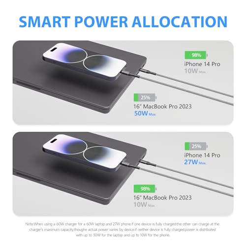 2 in 1 USB C to USB C and Lightning Cable 100W Fast Charging 4FT 1Pack - color: Grey, size: 4FT