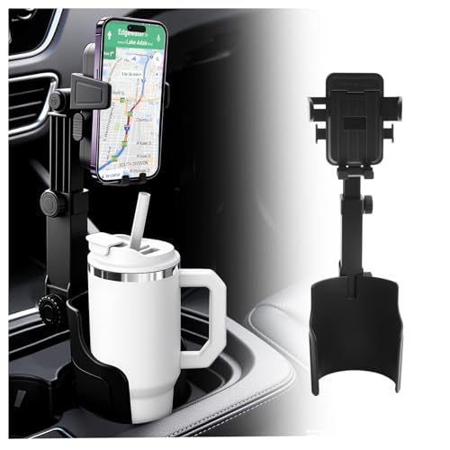 2-in-1 Cup Holder Phone Holder,Upgraded Version Cup Holders Phone Mount with Long Arm & 360° Adjustable,Cups Phones Holders for Car Accessories Fit 4.7-7 inches Phones,Squeeze & Insert