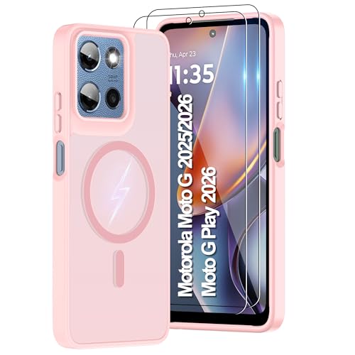 Pilaru Magnetic for Motorola Moto G 5G 2025/2026 & Moto G Play 2026 Case with Screen Protector (Built-in Magnets) (Military Grade Drop Protection) Slim Translucent Matte Shockproof for Moto G Pink - color: Pink, size: Moto G 5G 2025/2026 & G Play 2026