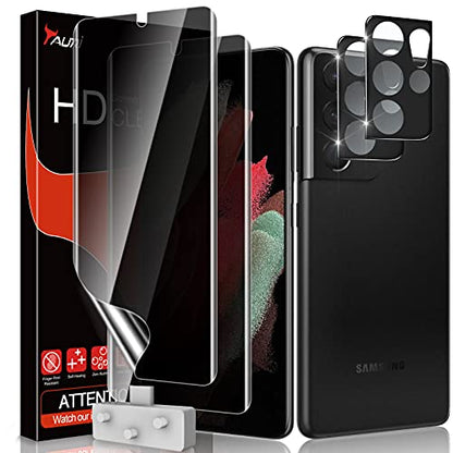 TAURI [Designed for Samsung Galaxy S21 Ultra 5G 6.8a - inch Flexible TPU Film Privacy Screen Protector + Camera Lens Protector Bubble-Free 2 Pack, Fingerprint Unlock Support