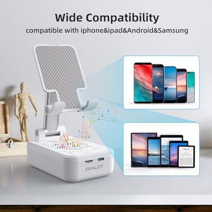ZEALOT Cell Phone Stand with Wireless Bluetooth Speaker, Phone Holder and Wireless Induction Speaker Amplifier Dock,Gifts for Women Men Dad Mom Him Her-White - color: White