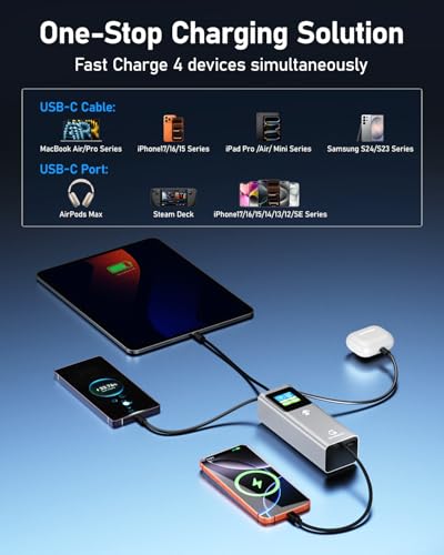20000mAh Laptop Power Bank 100W with Built-in USB C Cable, Portable Charger Fast Charging, 100W PD Input, External Battery Pack for MacBook Pro/Air, iPhone 17/16/15, iPad, Galaxy S26/S25, Silver Gray - color: Silver Gray-2w