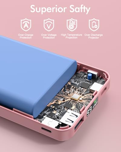podoru for MagSafe Power Bank 10000 mAh, Foldable Magnetic Portable Charger - color: Pink