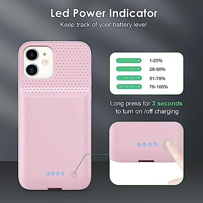 Battery Case for iPhone 12/12 Pro,[2025 Upgraded] 10800mAh Ultra-Slim Portable Extended Charger Case Cover for iPhone 12/12 Pro Charging Case (6.1 Inch)-Pink - color: Pink