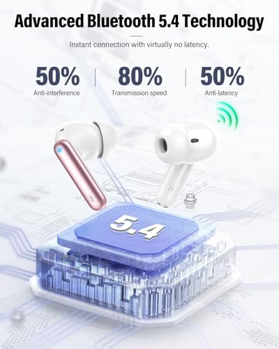 Wireless Earbuds, Bluetooth 5.4 Headphones Bass Stereo/Clear Call,Rose Gold - color: Rose Gold
